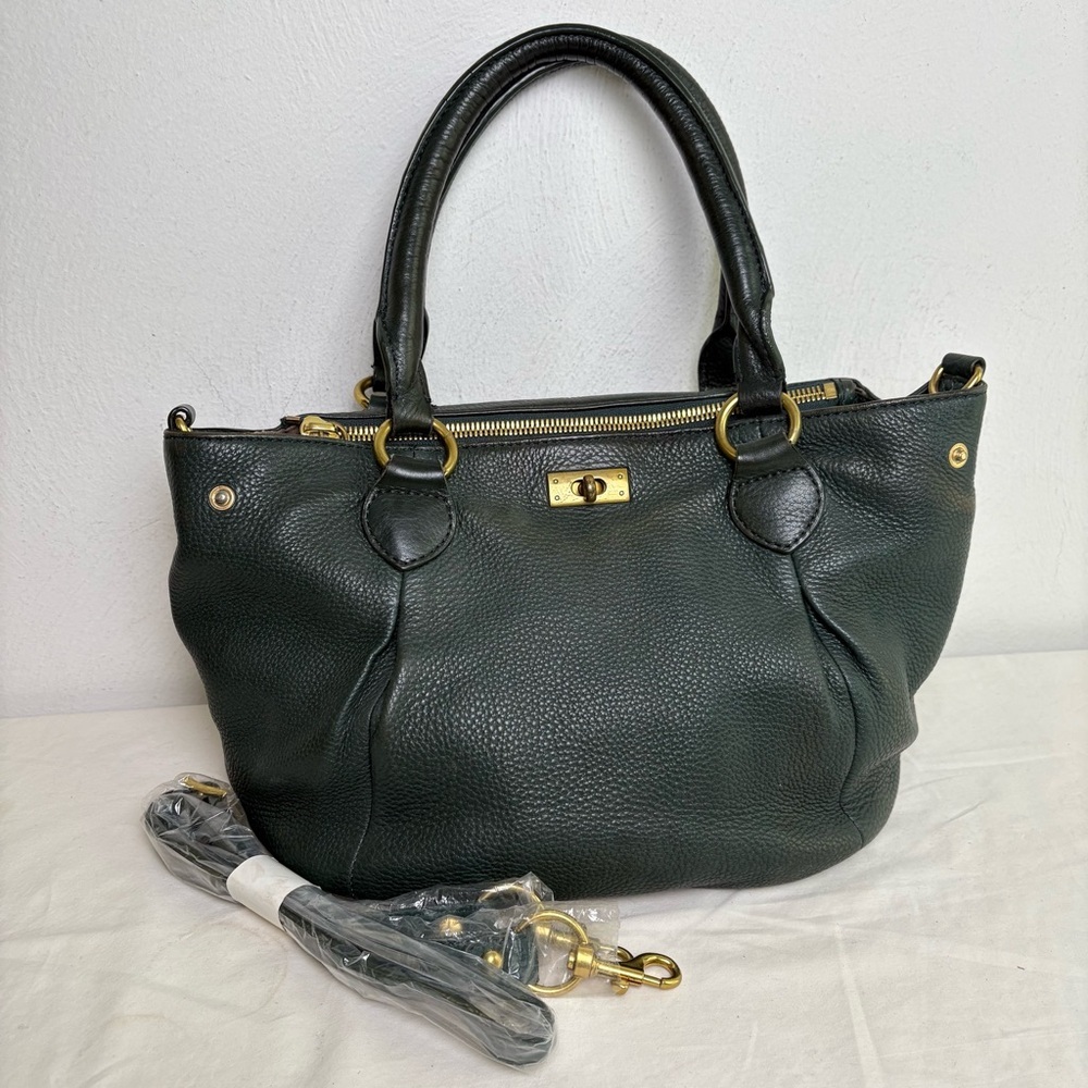 J. CREW Forest Green Pebbled Leather Brompton Hobo Satchel Crossbody Bag Purse - Picture 8 of 13